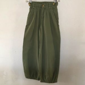 Olive green airy button Bohemian style pants